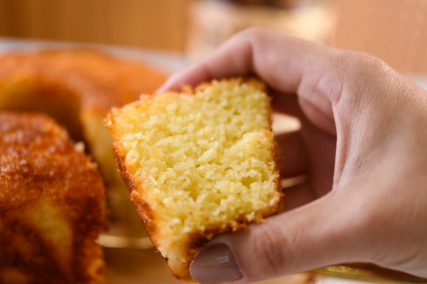Fatia de bolo de aipim com coco